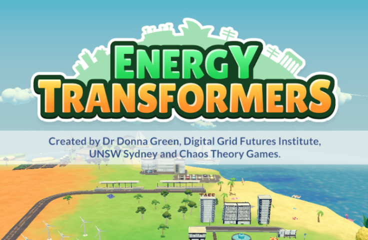 Screenshot of opening screen for Energy Transformers game